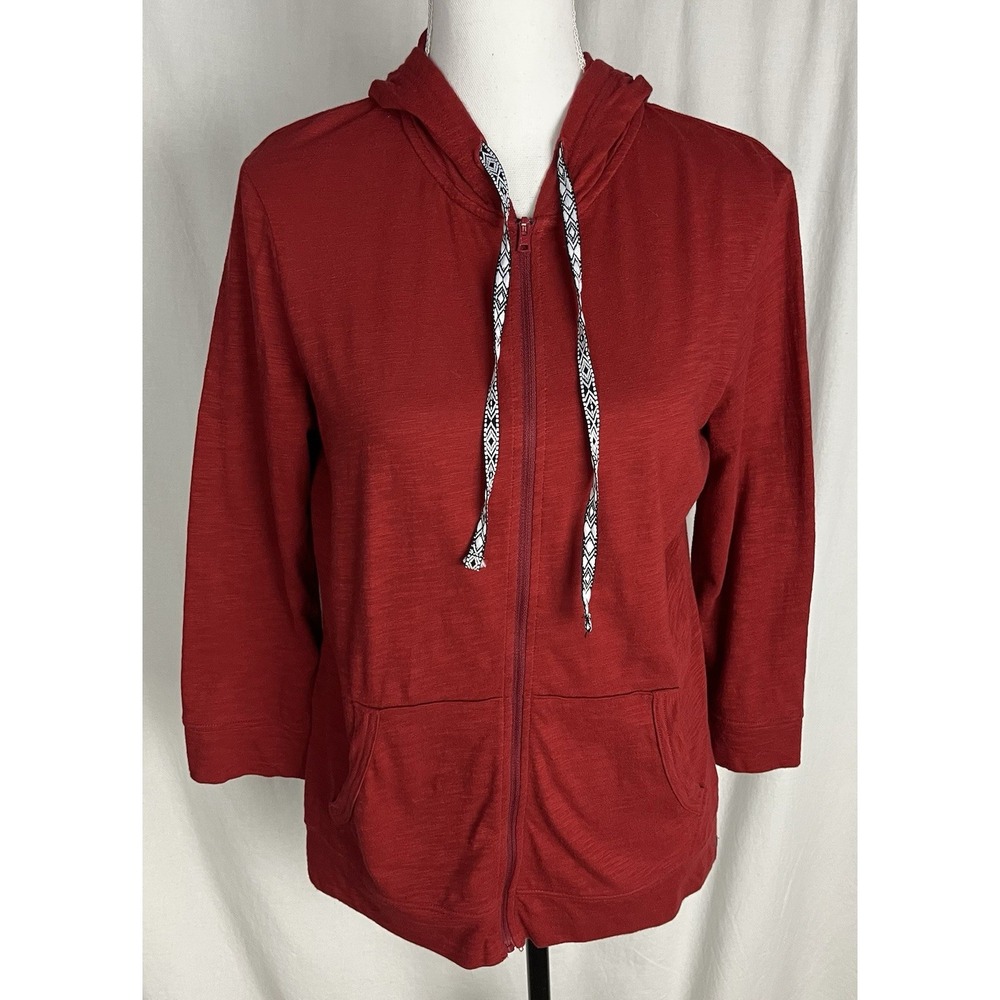 Eddie Bauer Women's M Red Lightweight Full Zip Hooded Jacket Cotton